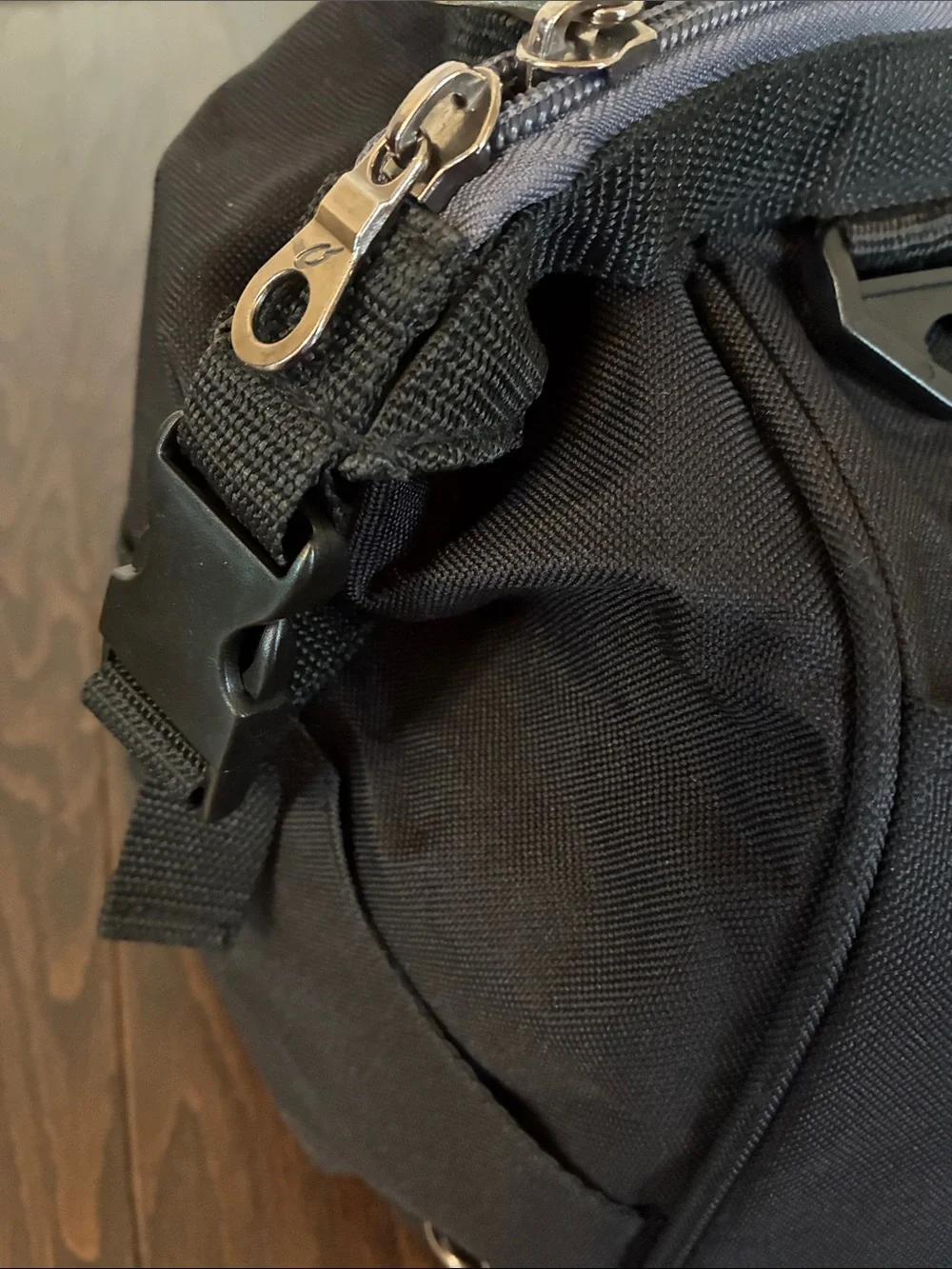 Vintage Ford Black Duffel Bag with Gray Trim and Ford Logo